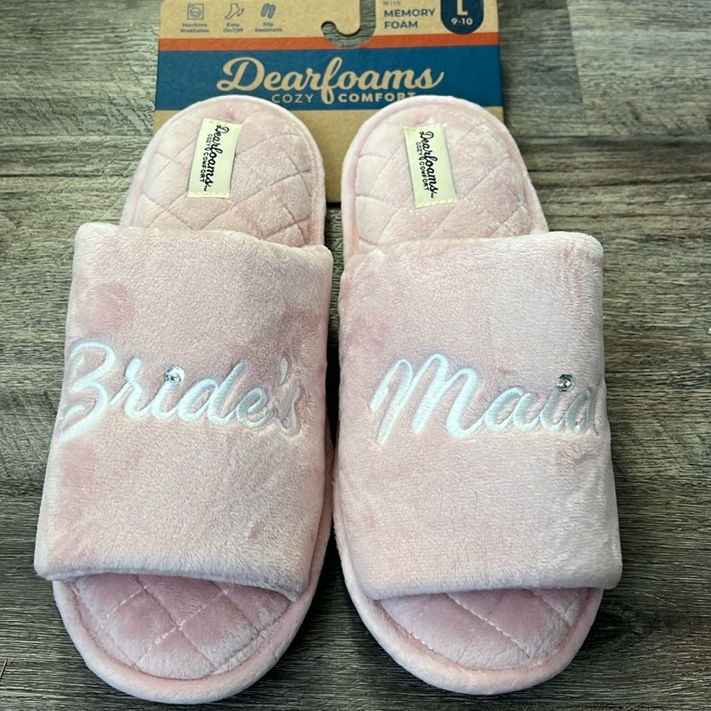 Dearfoams Pink Bride's Maid Slippers‎ Size Large
